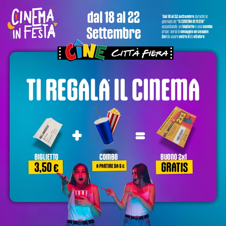 Cinema In Festa dal 18 al 22 settembre con buono 2x1