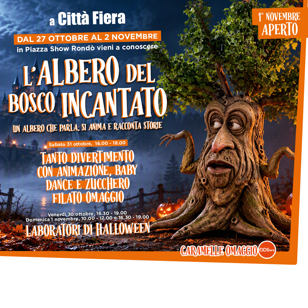 Halloween a Città Fiera: arriva l'Albero del Bosco incantato, animazione, laboratori e dolci sorprese per tutti i bambini
