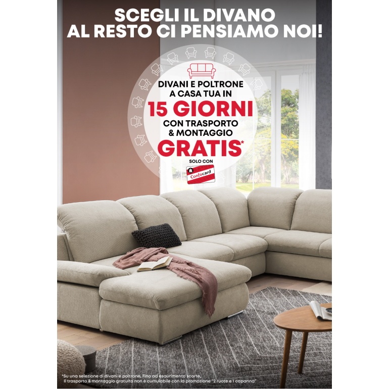 Trasporto e montaggio gratis su divani e poltrone